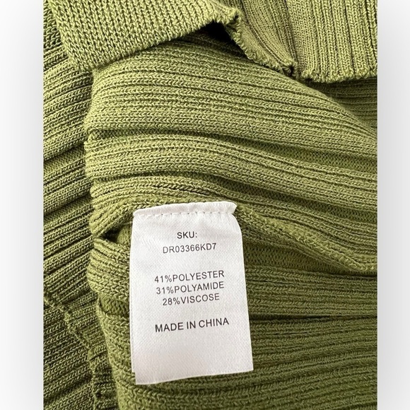 NEW Meshki rib bodycon knit stretch forest Green polo collar LS sweater dress XS - Picture 6 of 6